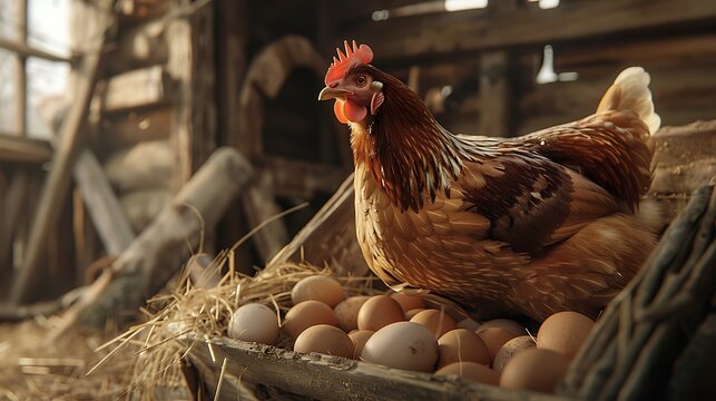 Hen sitting on eggs