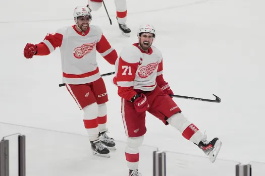 Detroit Red Wings Dylan Larkin celebrating